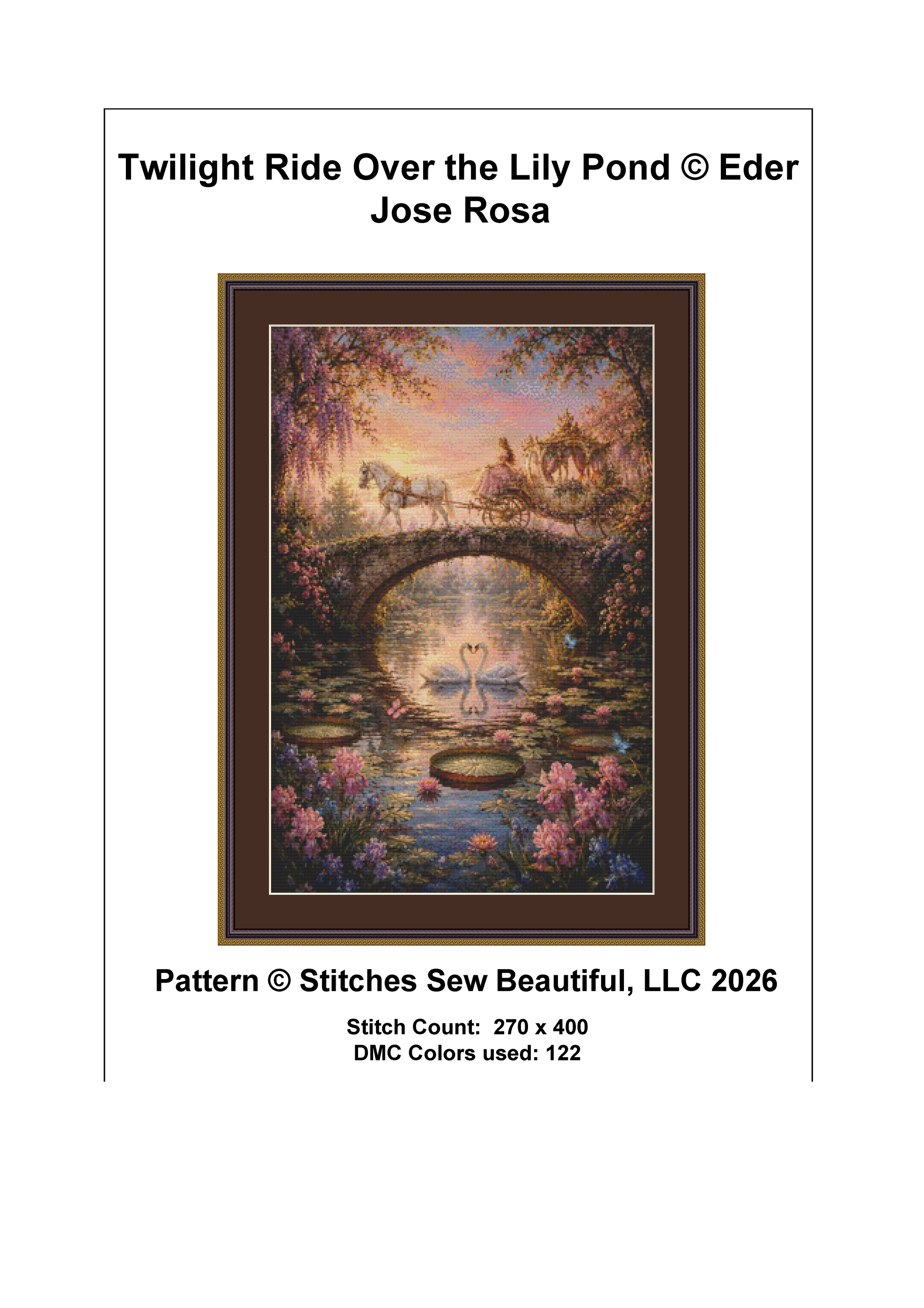 "Twilight Ride Over the Lily Pond" cross stitch pattern by Eder Jose Rosa