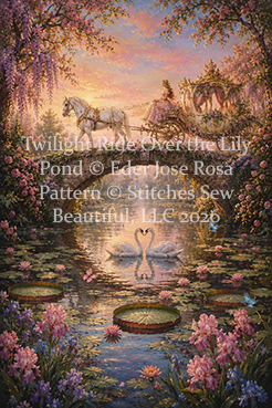 "Twilight Ride Over the Lily Pond" cross stitch pattern by Eder Jose Rosa