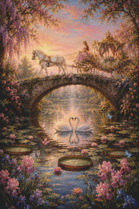 "Twilight Ride Over the Lily Pond" cross stitch pattern by Eder Jose Rosa