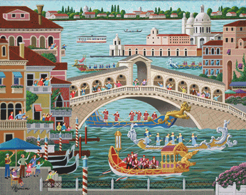 "Venice Boat Parade" cross stitch pattern by Heronim Licensed by Ansada Licensing Group, LLC