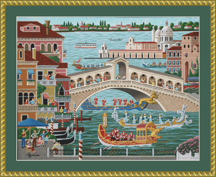 "Venice Boat Parade" cross stitch pattern by Heronim Licensed by Ansada Licensing Group, LLC