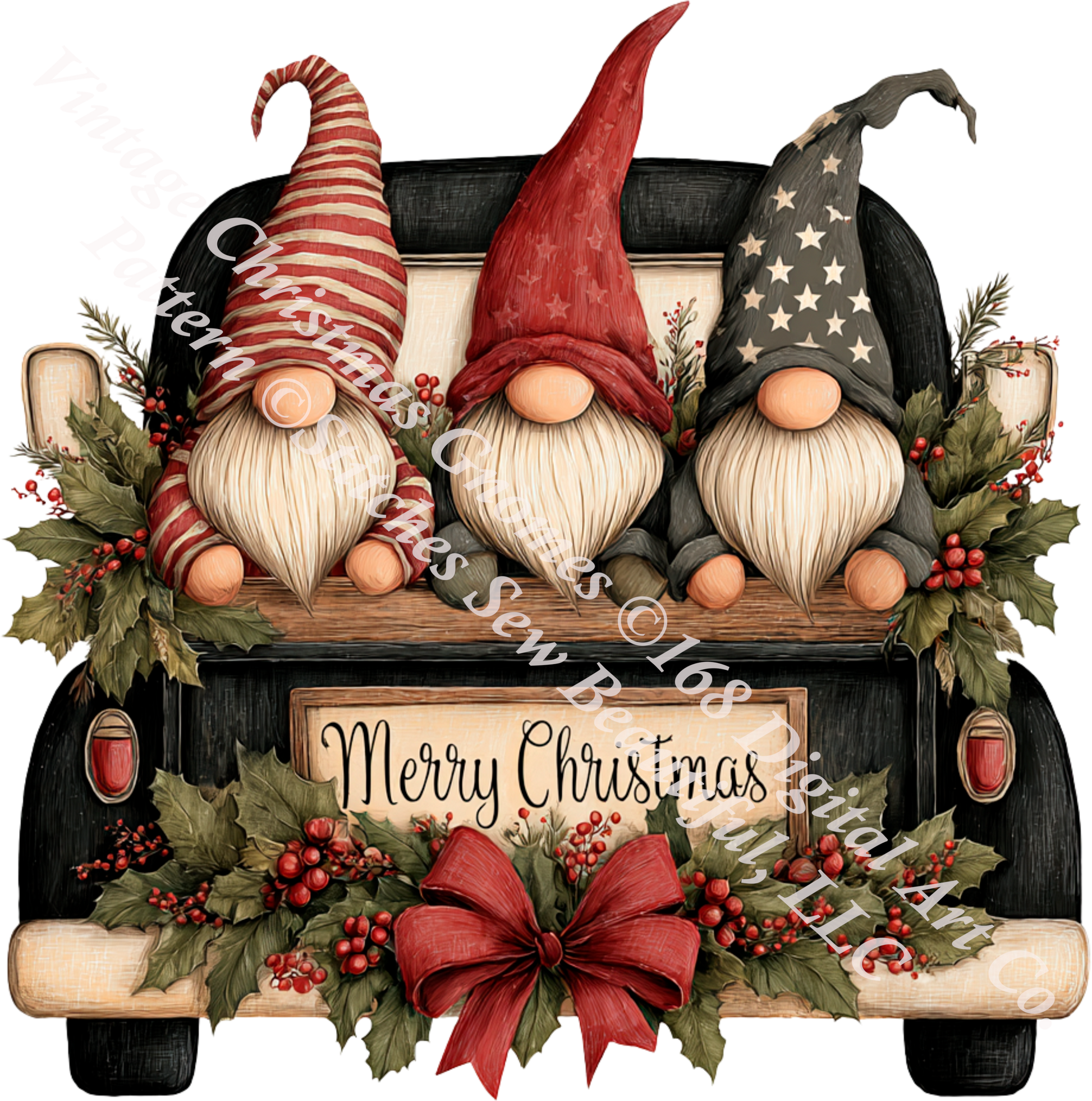 Vintage Christmas Gnomes (Ornament) counted cross stitch pattern by 168 Digital Art Co.