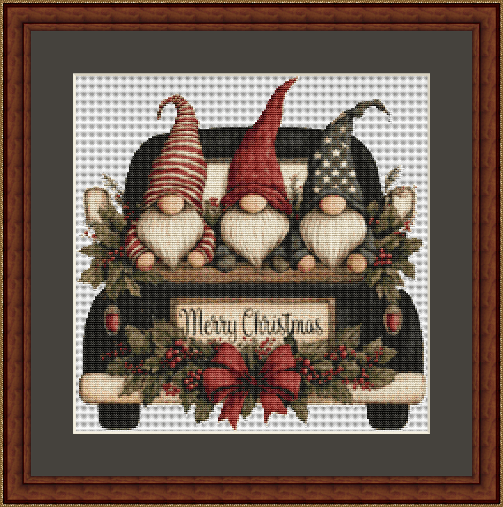 Vintage Christmas Gnomes (Ornament) counted cross stitch pattern by 168 Digital Art Co.