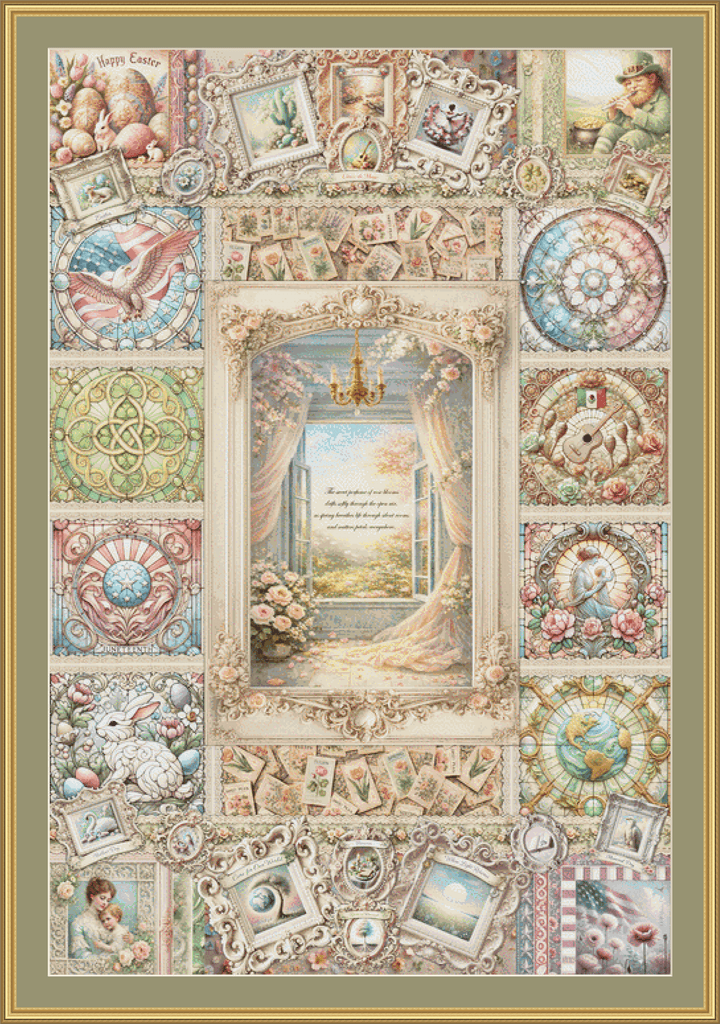 Vintage Spring Collage (With Poem) MSMC cross stitch pattern by Mystic Vision Gallery