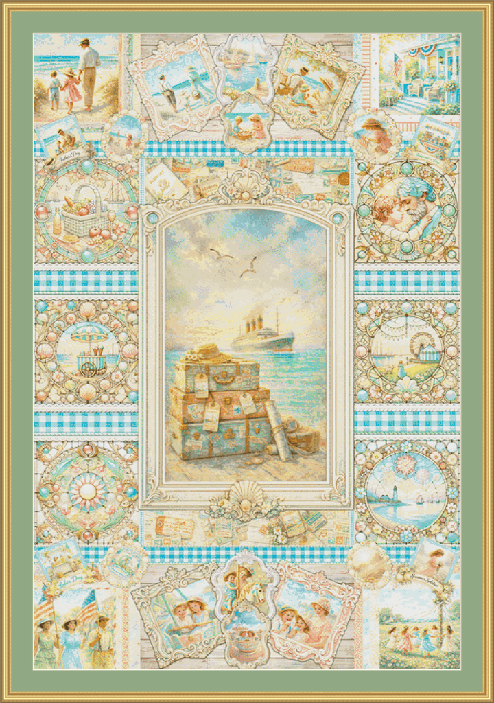 Vintage Summer Collage (Without Poem) MSMC cross stitch pattern by Mystic Vision Gallery