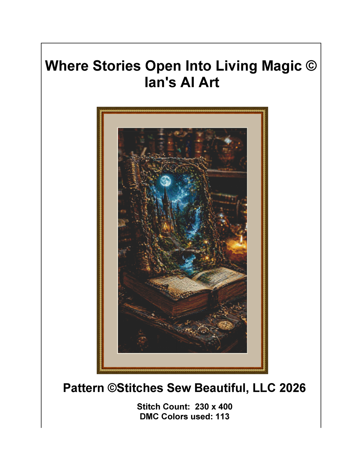 Where Stories Open Into Living Magic counted cross stitch pattern by Ian's AI Art