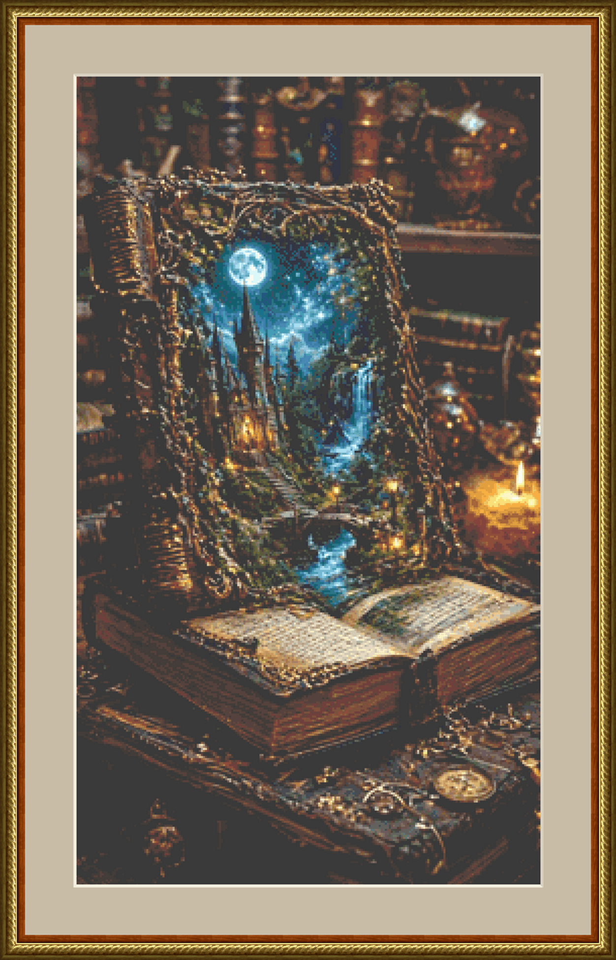 Where Stories Open Into Living Magic counted cross stitch pattern by Ian's AI Art