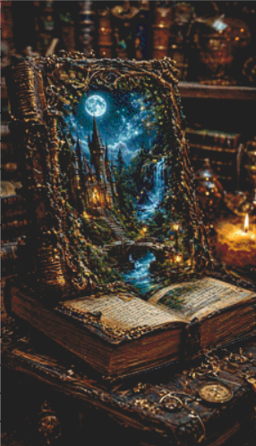 Where Stories Open Into Living Magic counted cross stitch pattern by Ian's AI Art