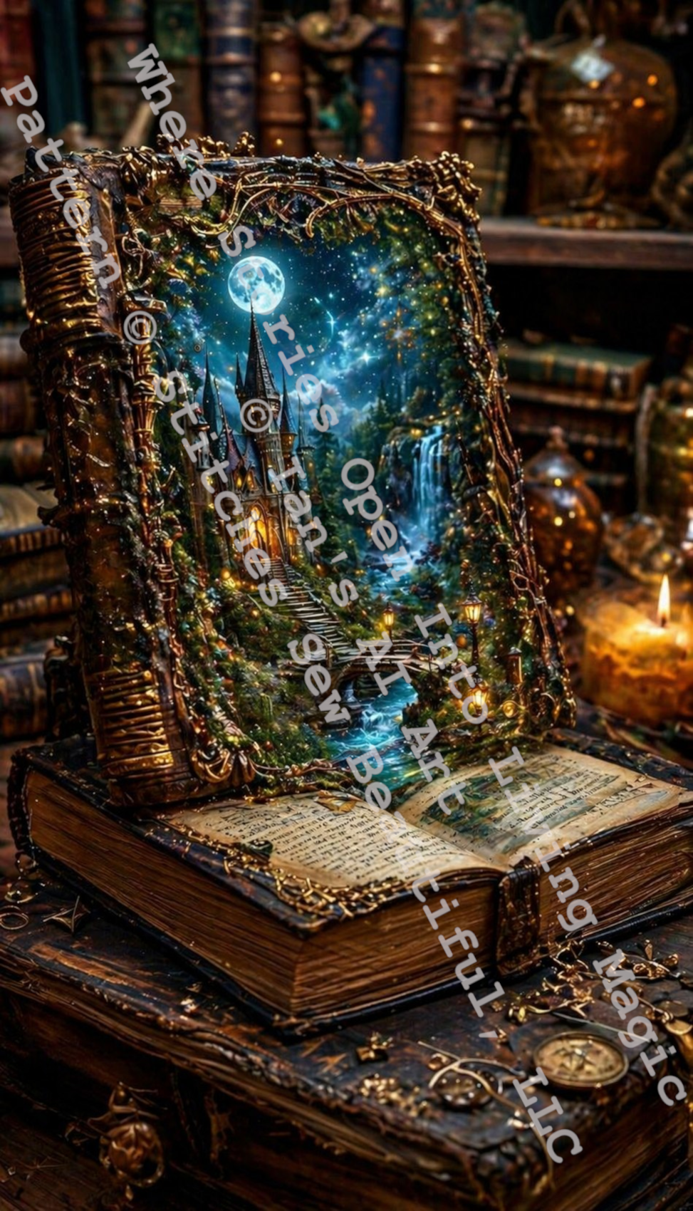 Where Stories Open Into Living Magic counted cross stitch pattern by Ian's AI Art
