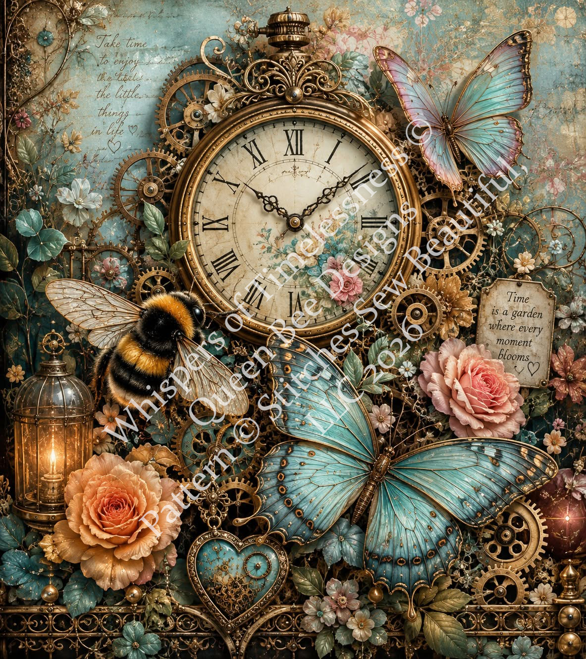 "Whispers of Timelessness" cross stitch pattern by Queen Bee Designs