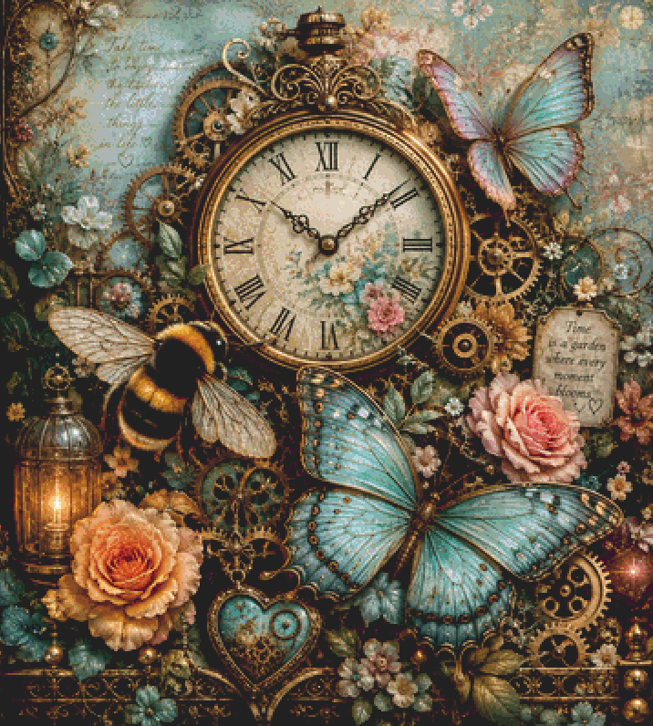 "Whispers of Timelessness" cross stitch pattern by Queen Bee Designs