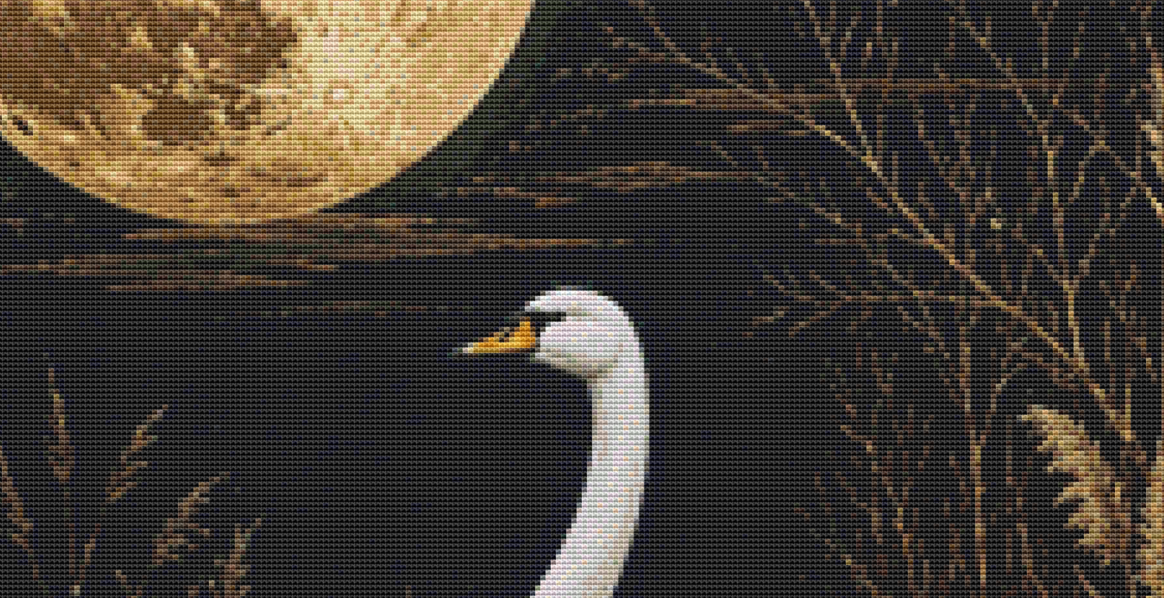 Whooper Swan in Moonlit Winter Marsh counted cross stitch pattern by Ian's AI Art