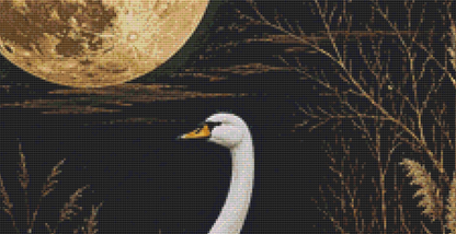 Whooper Swan in Moonlit Winter Marsh counted cross stitch pattern by Ian's AI Art