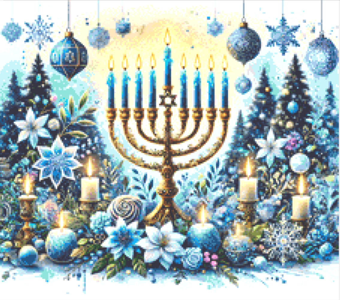 Wishing You a Love and Light Filled Hanukkah counted cross stitch pattern by Ruby Doodle Designs