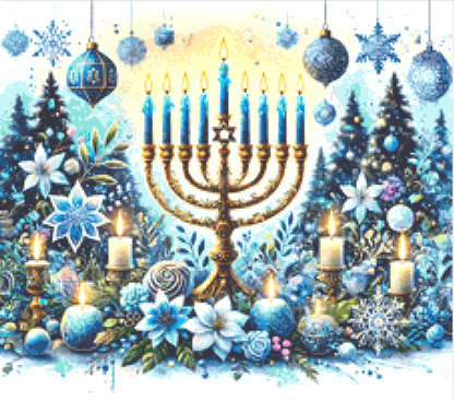 Wishing You a Love and Light Filled Hanukkah counted cross stitch pattern by Ruby Doodle Designs