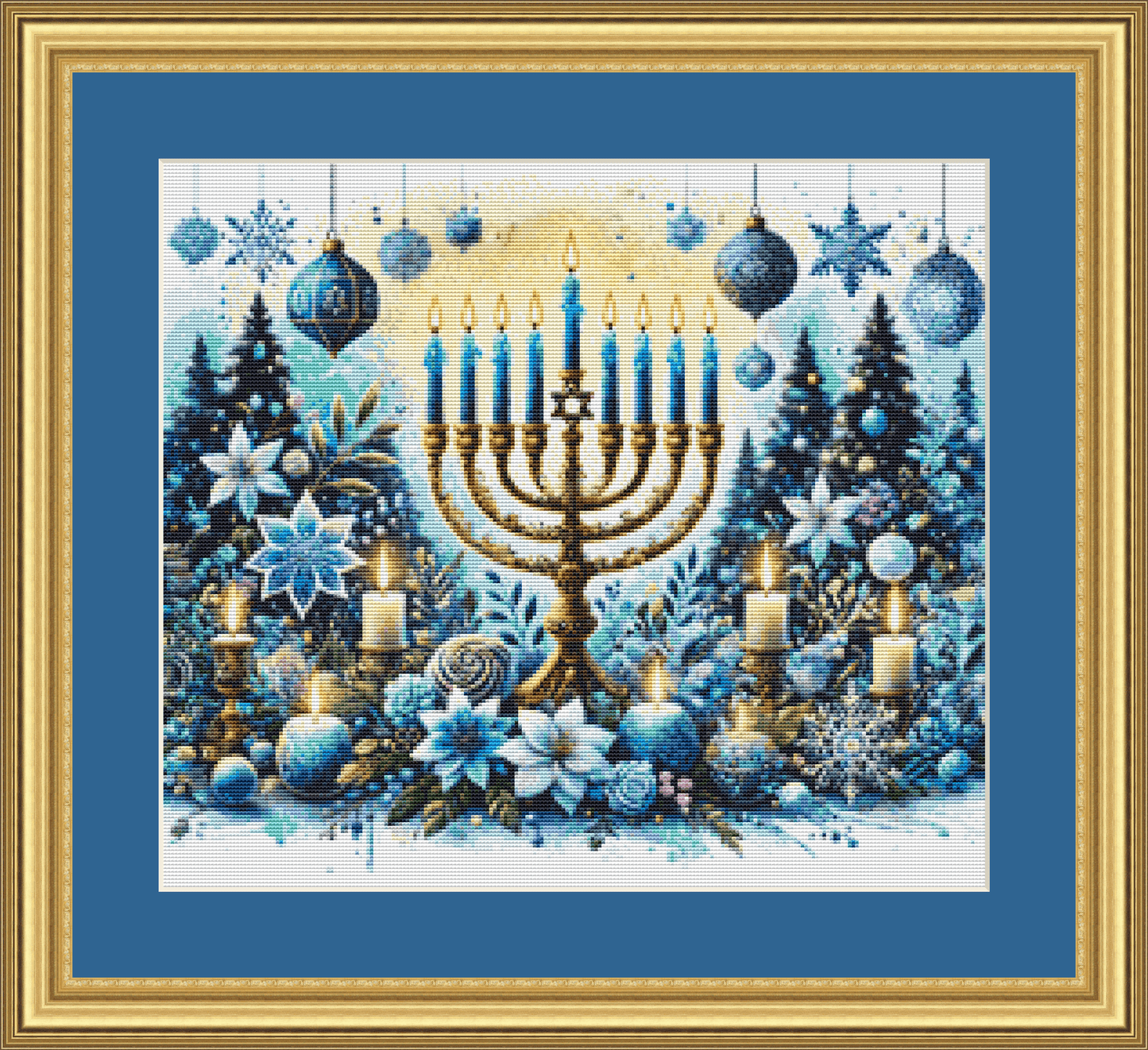 Wishing You a Love and Light Filled Hanukkah counted cross stitch pattern by Ruby Doodle Designs