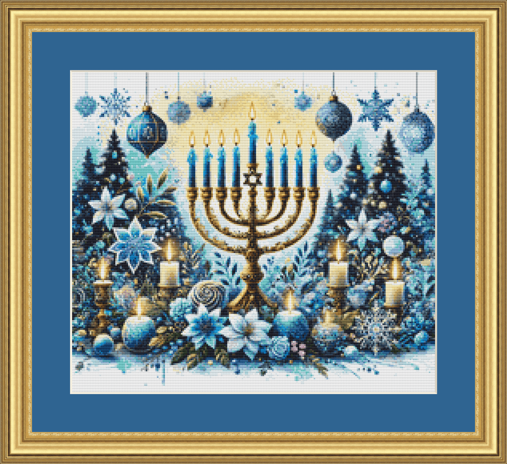 Wishing You a Love and Light Filled Hanukkah counted cross stitch pattern by Ruby Doodle Designs