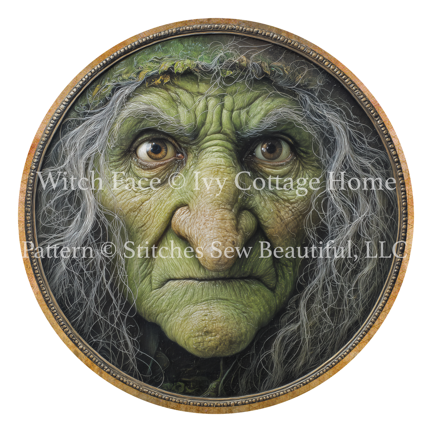 Witch Face (Round) cross stitch pattern by Ivy Cottage Home