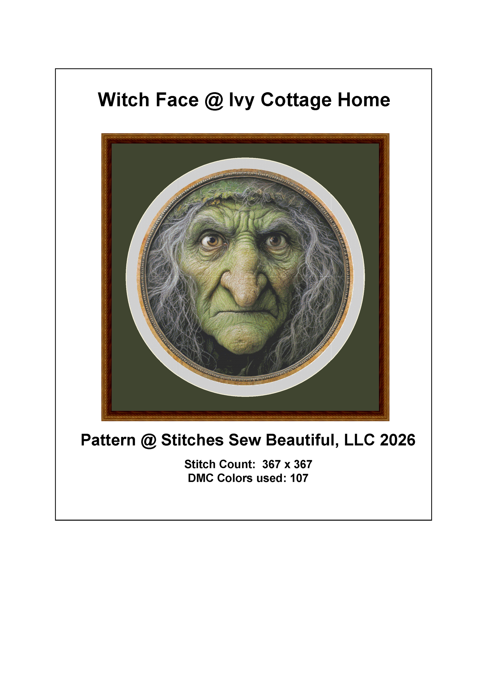 Witch Face (Round) cross stitch pattern by Ivy Cottage Home