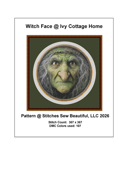 Witch Face (Round) cross stitch pattern by Ivy Cottage Home