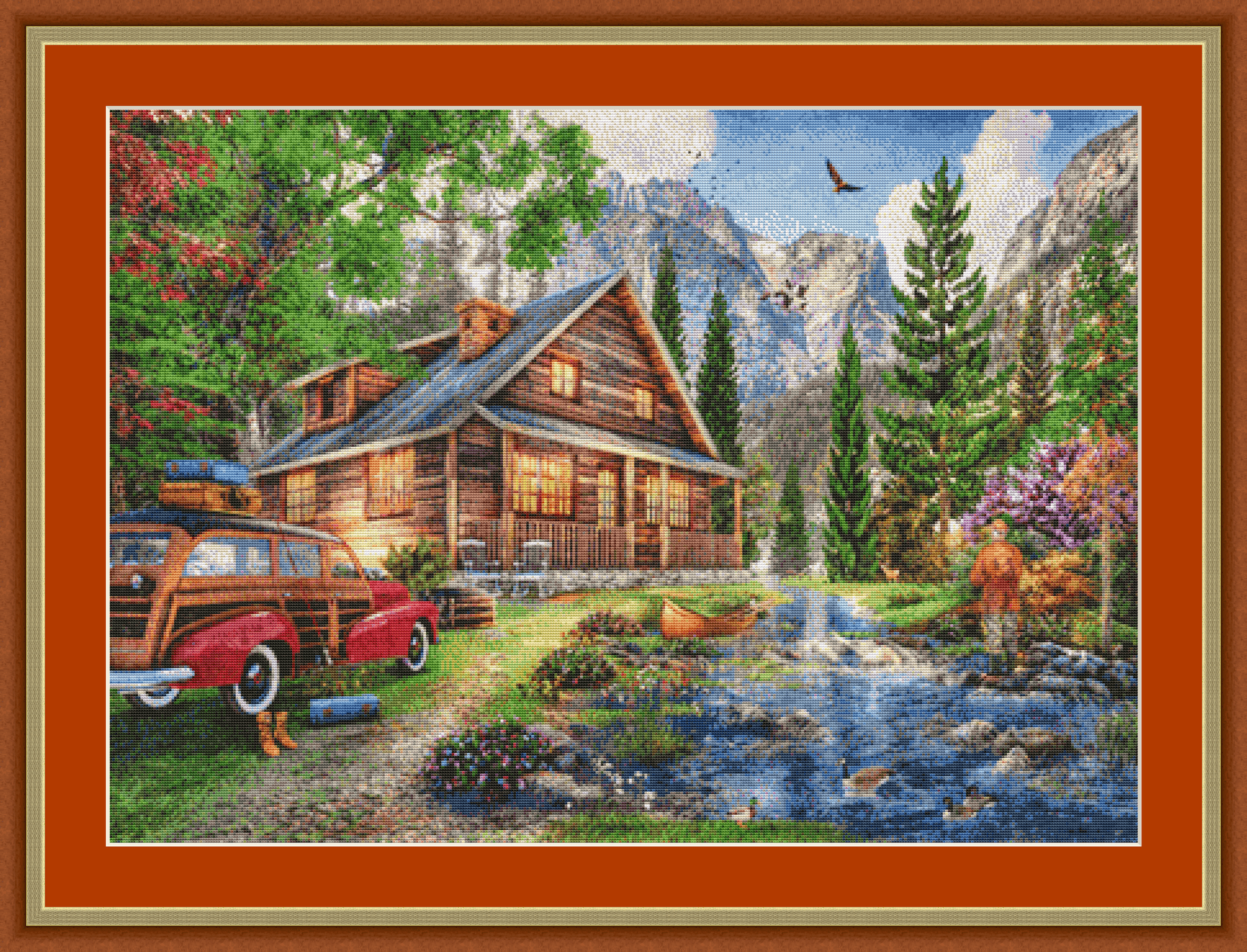 Yellowstone Cabin counted cross stitch pattern by Dominic Davison, Licensed by MGL, www.mglart.com