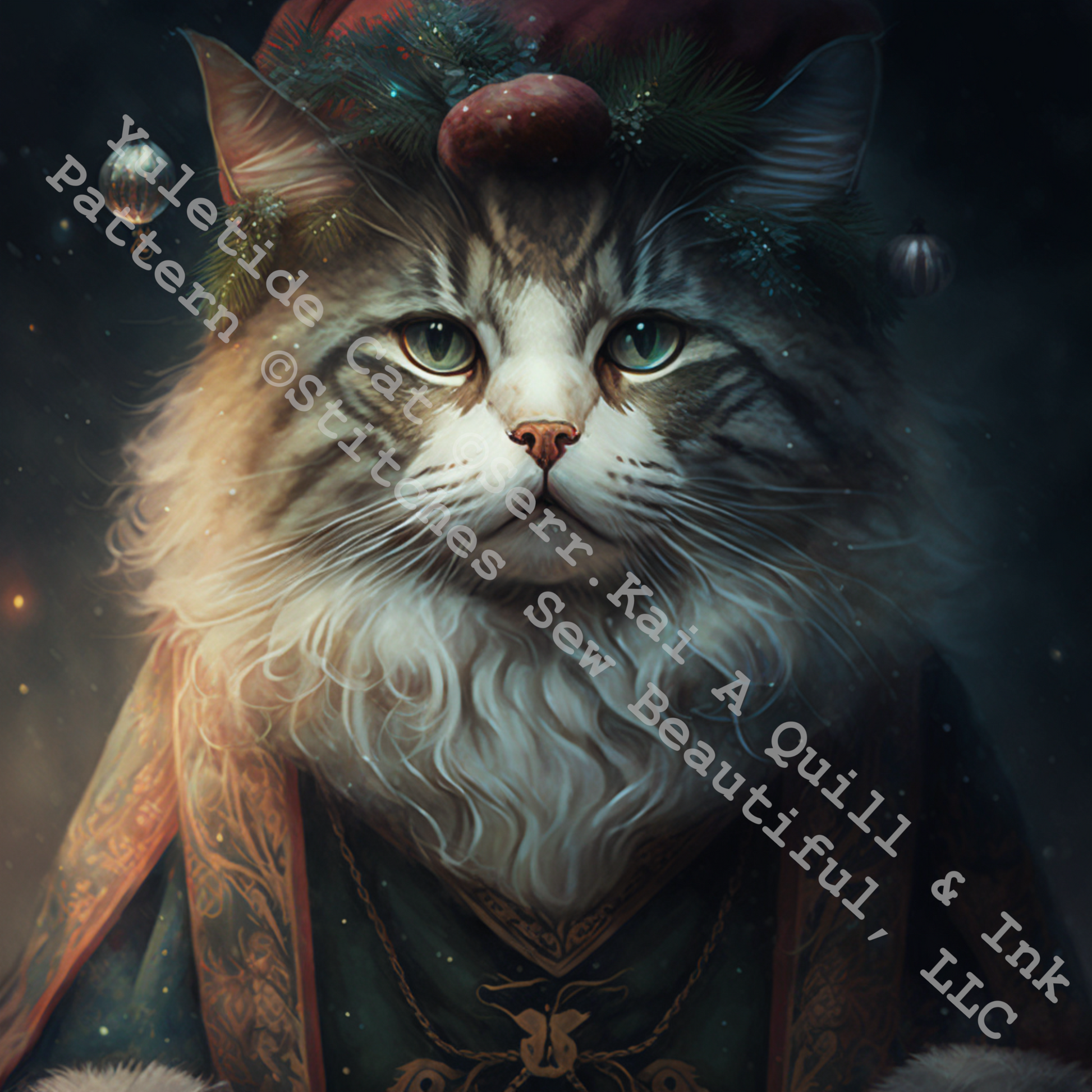 Yuletide Cat counted cross stitch pattern by Serr.Kai A Quill & Ink