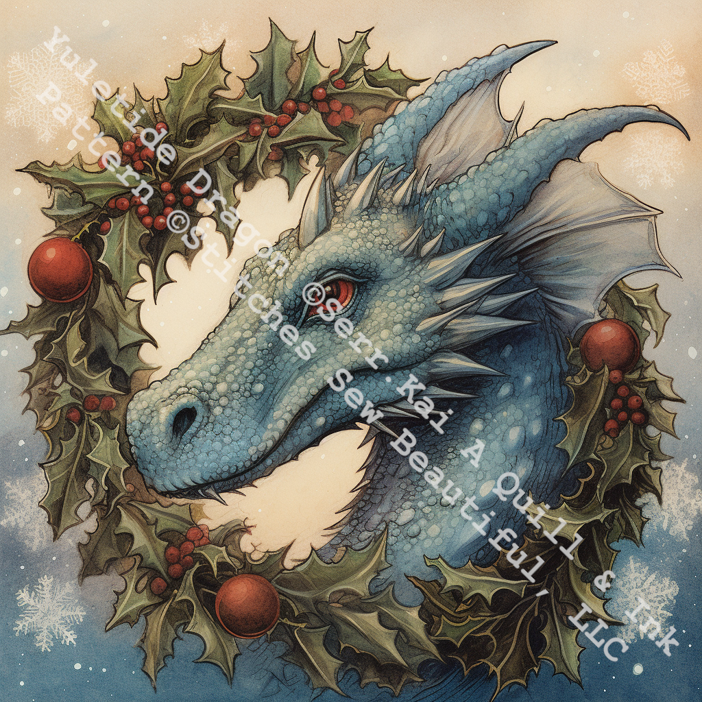 Yuletide Dragon counted cross stitch pattern by Serr.Kai A Quill & Ink