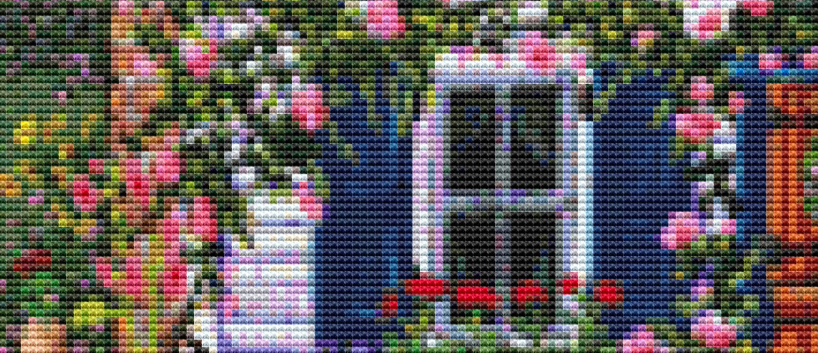 Rambling Rose Cottage cross stitch pattern by Joseph Holodook/Porterfields Fine Art Licensing