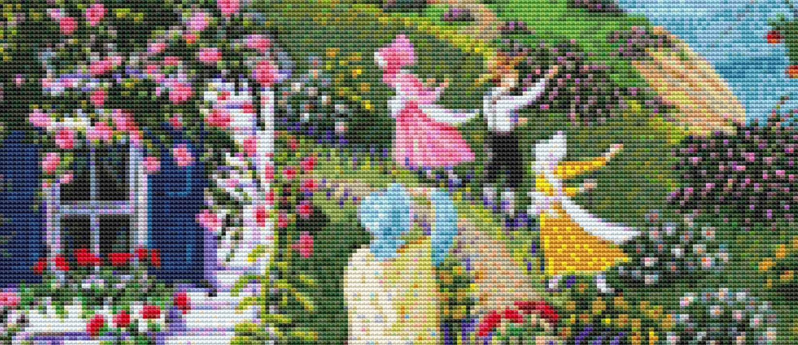 Rambling Rose Cottage cross stitch pattern by Joseph Holodook/Porterfields Fine Art Licensing