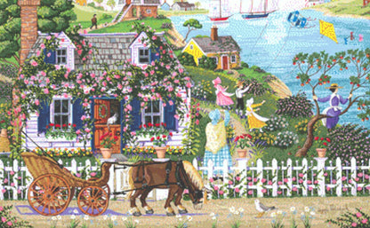 Rambling Rose Cottage cross stitch pattern by Joseph Holodook/Porterfields Fine Art Licensing