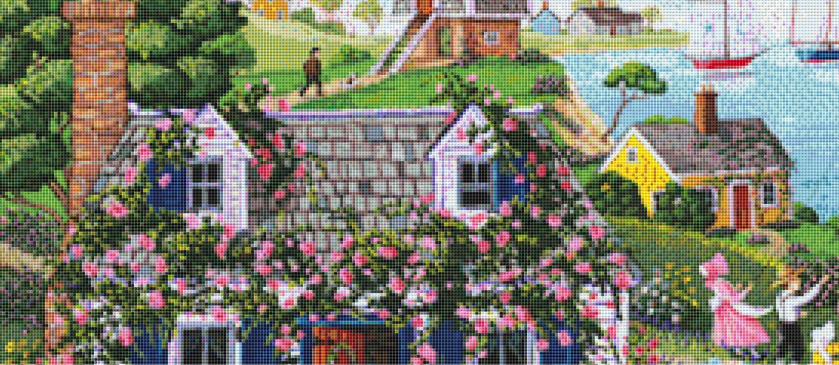 Rambling Rose Cottage cross stitch pattern by Joseph Holodook/Porterfields Fine Art Licensing