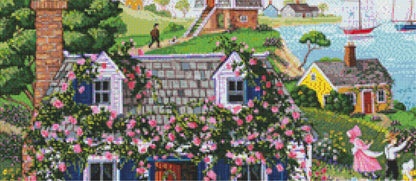 Rambling Rose Cottage cross stitch pattern by Joseph Holodook/Porterfields Fine Art Licensing