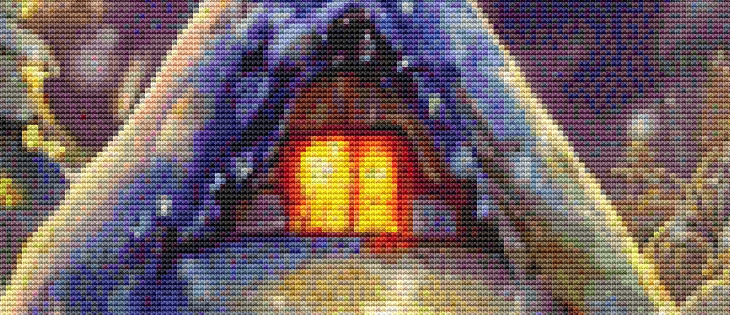 Cabin in the Snow counted cross stitch pattern by SharmStudio
