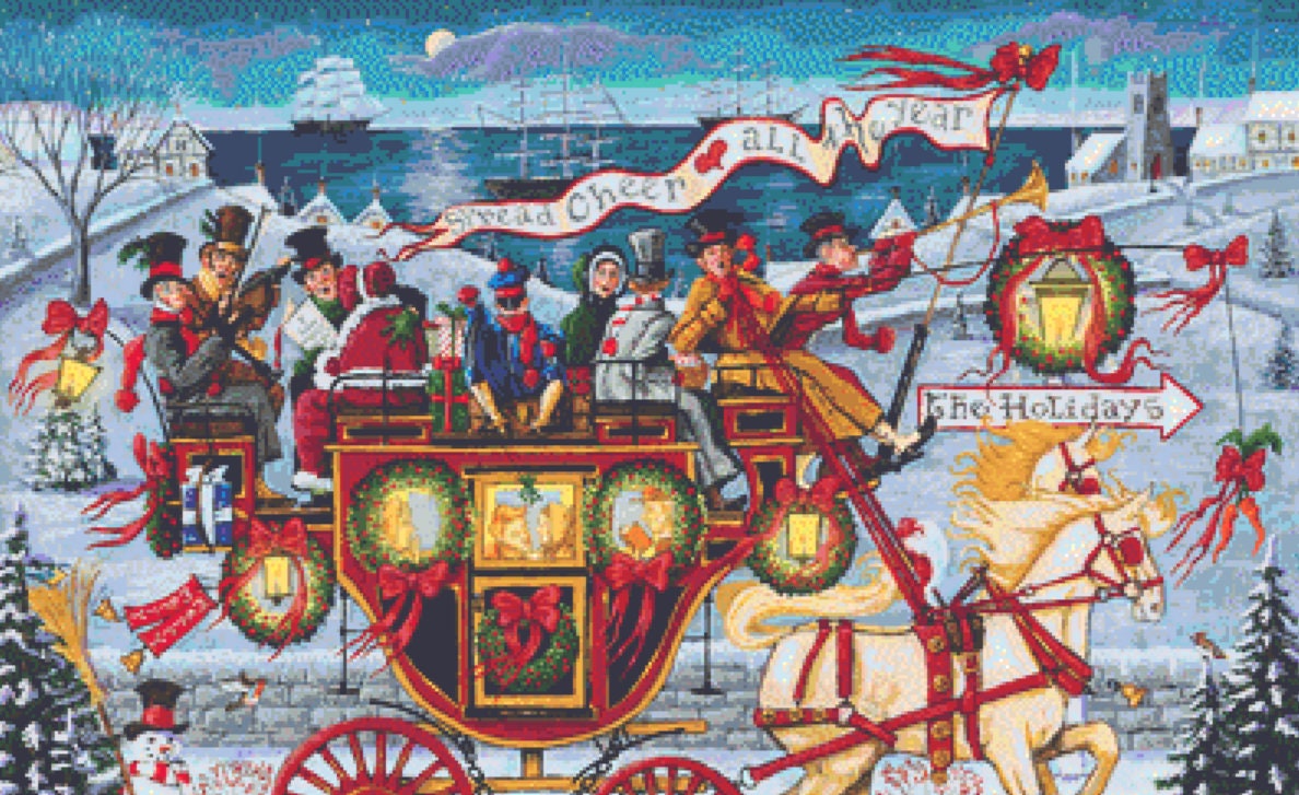 Christmas Coach cross stitch pattern by Joseph Holodook/Porterfields Fine Art Licensing