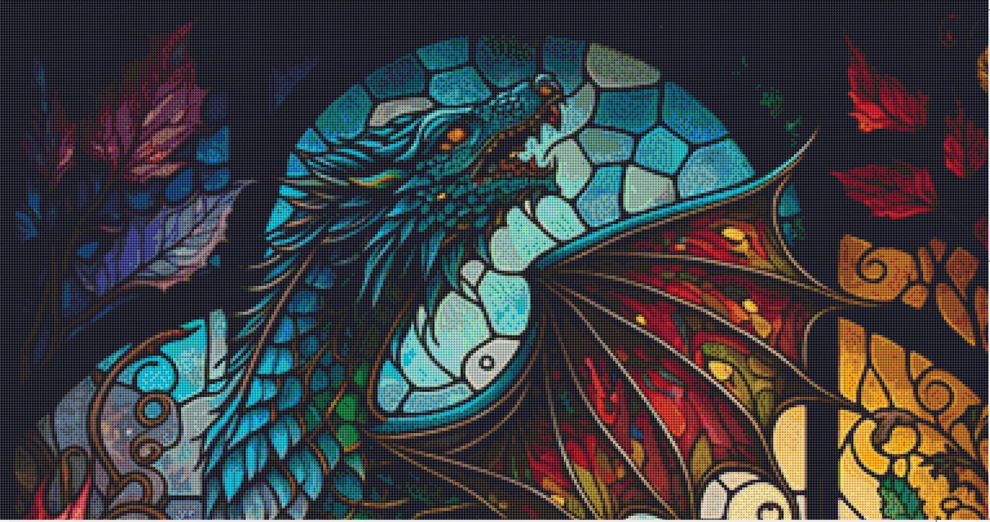Colorful Stained Glass Wolf Dragon cross stitch pattern by Serr.Kai A Quill & Ink