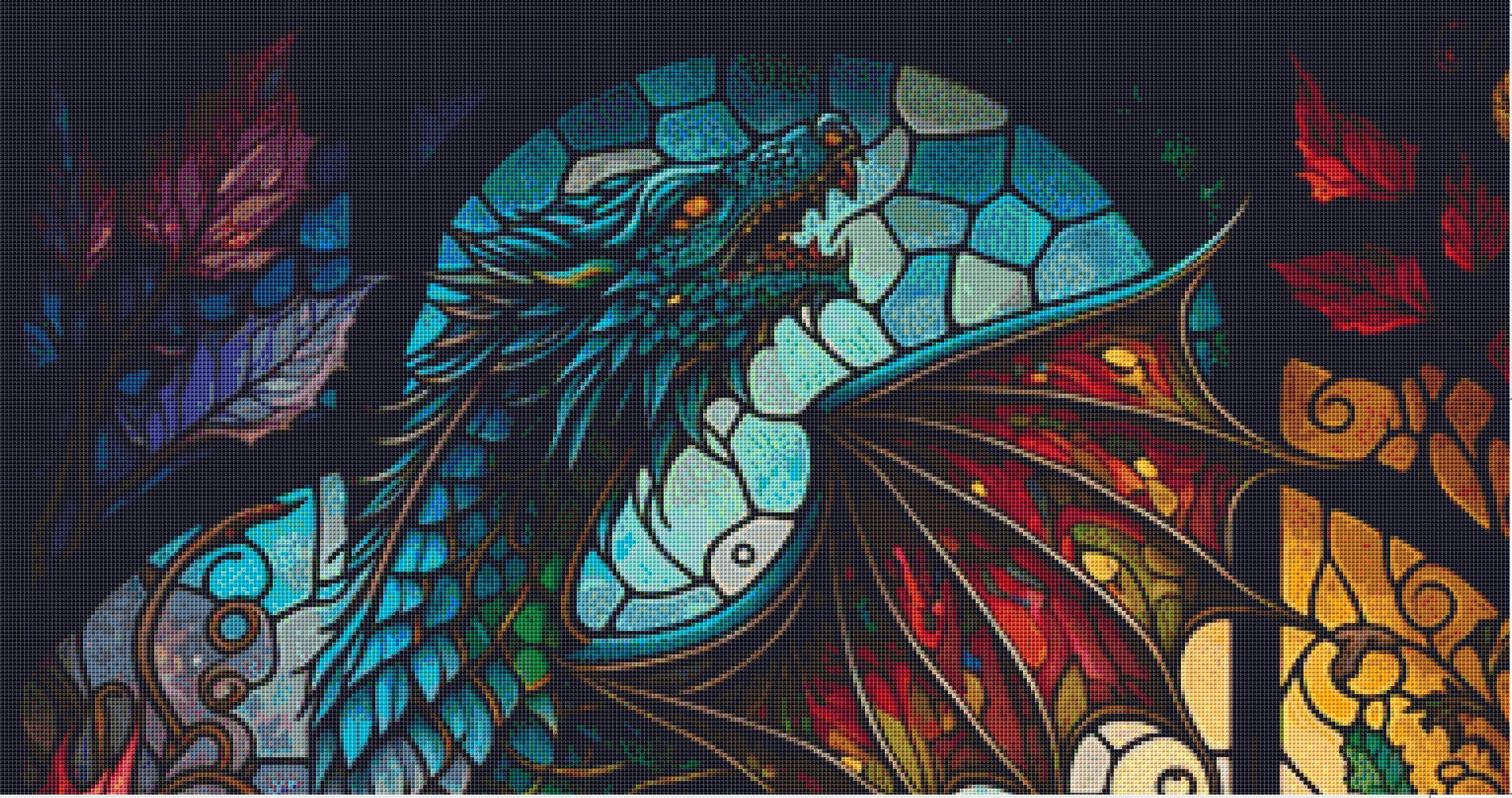 Colorful Stained Glass Wolf Dragon cross stitch pattern by Serr.Kai A Quill & Ink