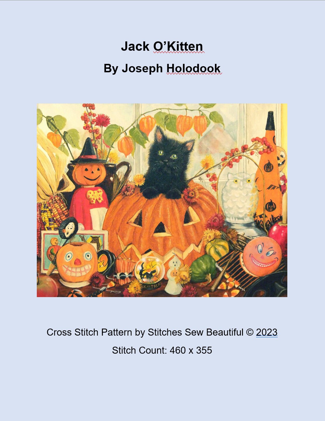 Jack O'Kitten cross stitch pattern by Joseph Holodook/Porterfields Fine Art Licensing