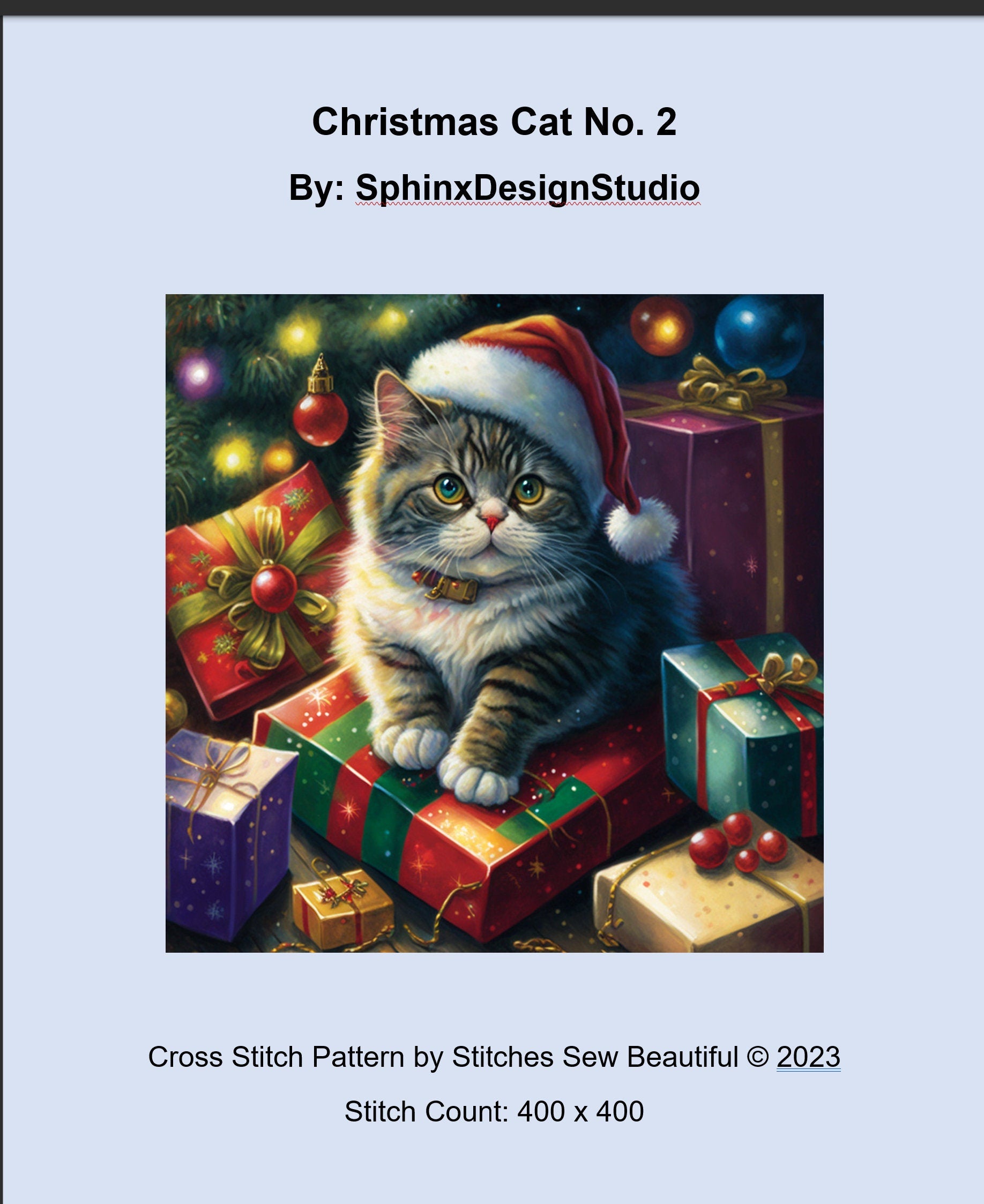 Christmas Cat No. 2 cross stitch pattern by SphinxDesignStudio