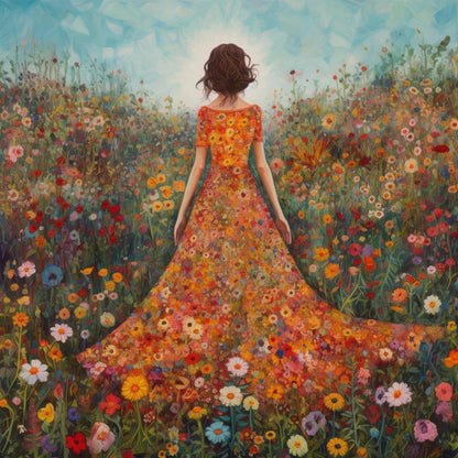 Woman in a Field of Flowers 1 cross stitch pattern by Eder Jose Rosa