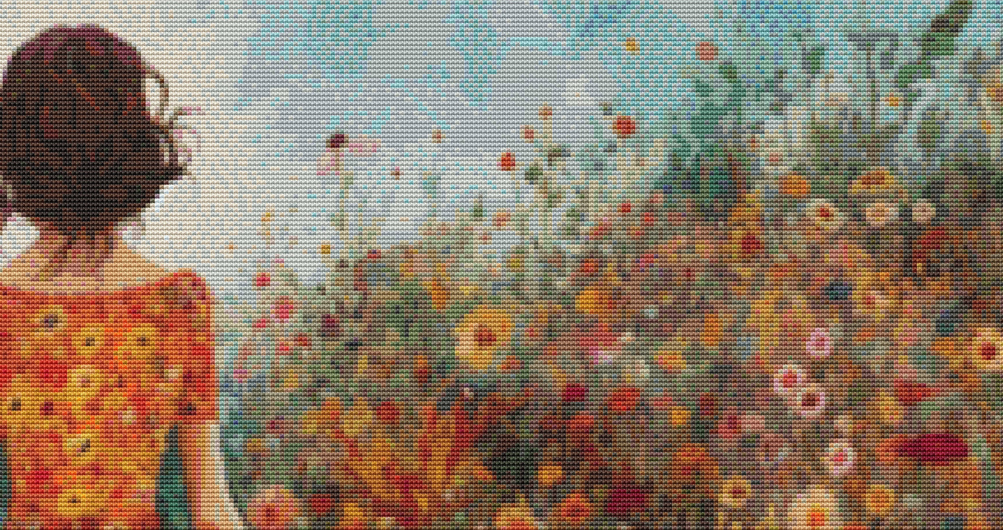 Woman in a Field of Flowers 1 cross stitch pattern by Eder Jose Rosa