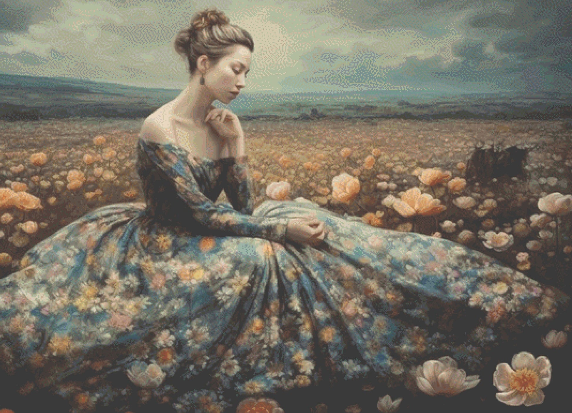 Woman in a Field of Flowers 2 cross stitch pattern by Eder Jose Rosa