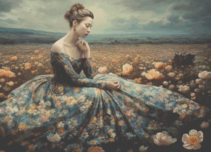 Woman in a Field of Flowers 2 cross stitch pattern by Eder Jose Rosa
