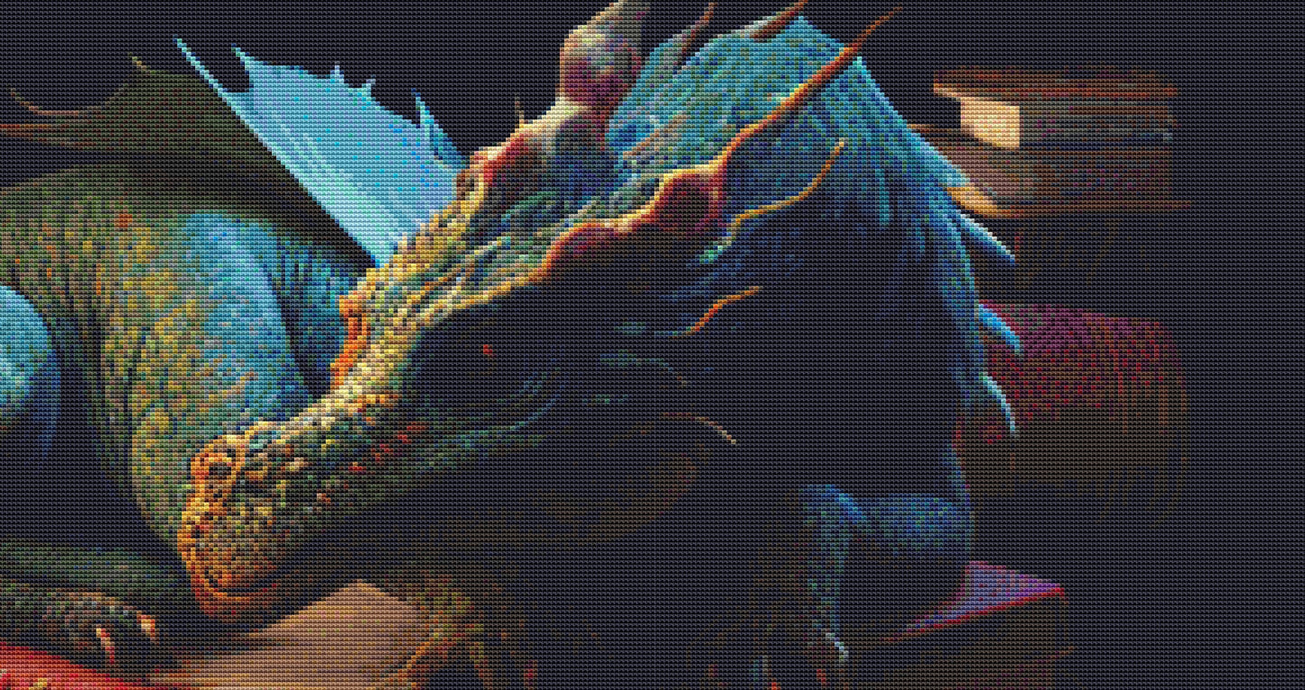 A Little Dragon and Books cross stitch pattern © Adobe Ext. License