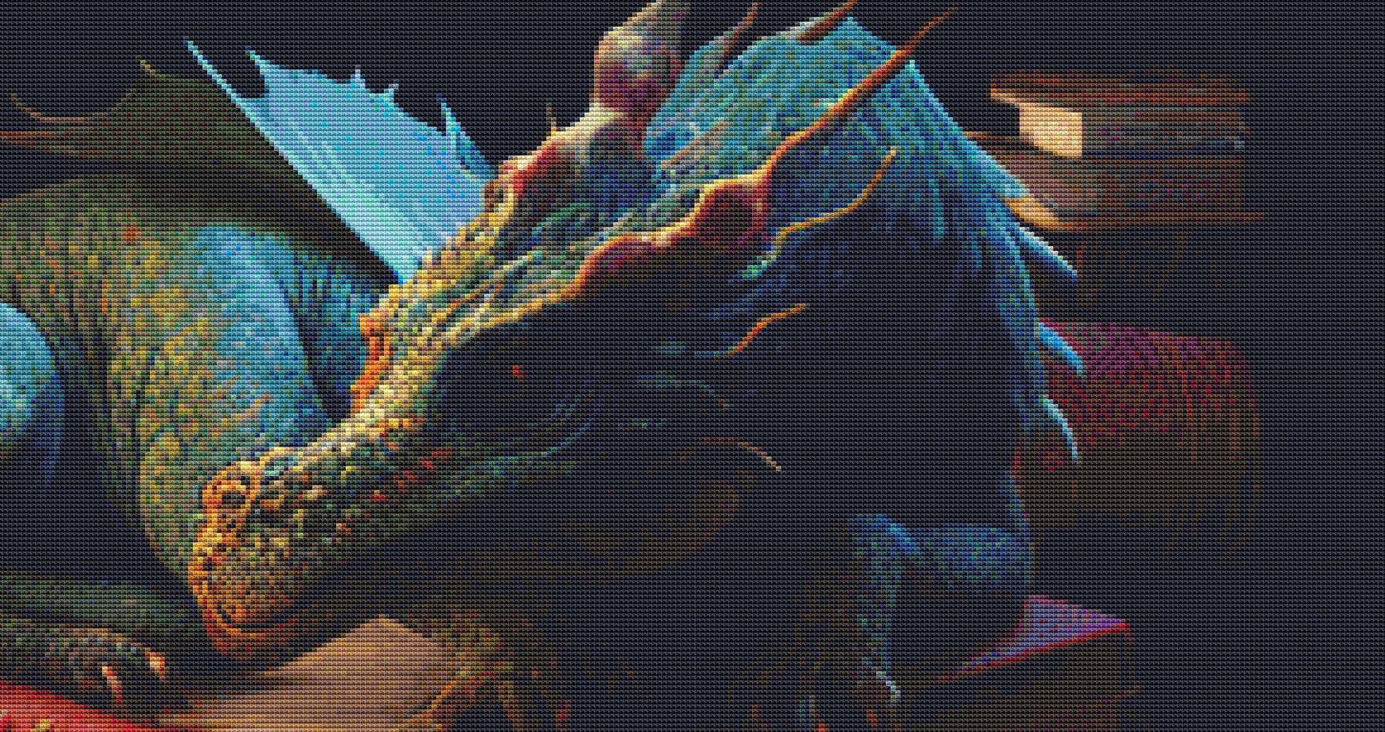 A Little Dragon and Books cross stitch pattern © Adobe Ext. License