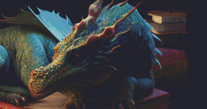 A Little Dragon and Books cross stitch pattern © Adobe Ext. License