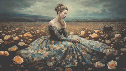 Woman in a Field of Flowers 2 cross stitch pattern by Eder Jose Rosa