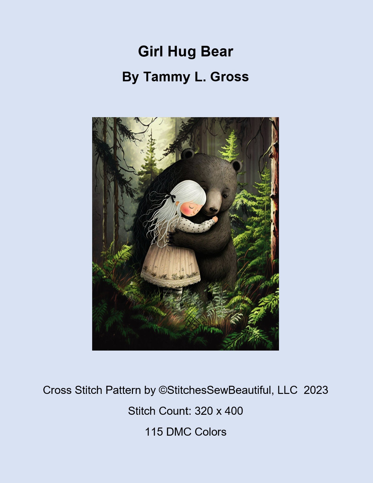 Girl Hug Bear cross stitch pattern by Tammy L. Gross