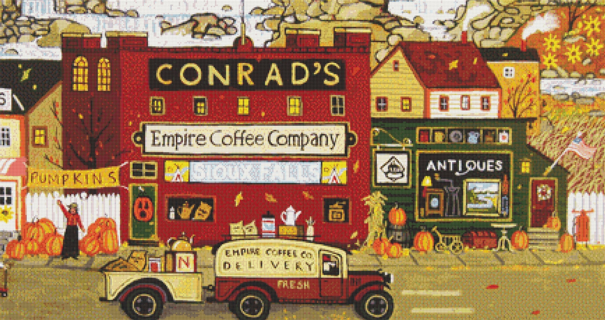 Conrad's Coffee Company cross stitch pattern by Patrick Gauthier