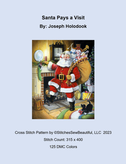 Santa Pays a Visit cross stitch pattern by Joseph Holodook/Porterfields Fine Art Licensing