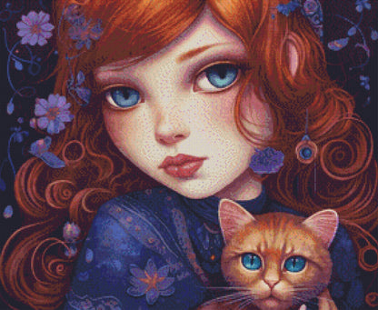 Mystical Cat Girl 5 cross stitch pattern by DutchLadyMysticArt